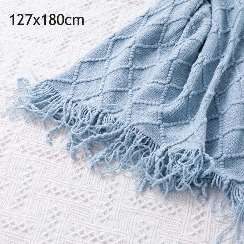 blue 120x200 см искусственная шерсть мягкий плед вязаный плед с кисточкой для кровати диван Элегантный легкий уютный - Цвет: blue