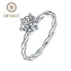 Женское Обручальное Кольцо GEM'S BALLET, обручальное кольцо из стерлингового серебра 925 пробы с бриллиантами, 1Ct, круглое кольцо Moissanite, 6 Зубцов, Twist