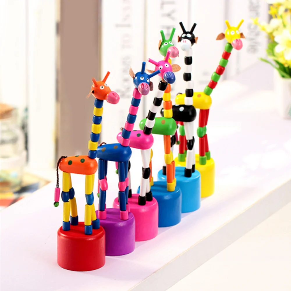 

6 Pcs Children Wooden Giraffe Colorful Developmental Dancing Standing Rocking Giraffe Handcrafted Standing Swing Animals