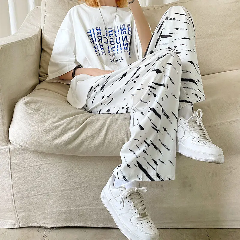 

Summer Spotted Ice Silk Pants Men's Korean Fashion Loose Casual Pants Men's Harajuku Streetwear Hip-hop Straight-leg Pants Men