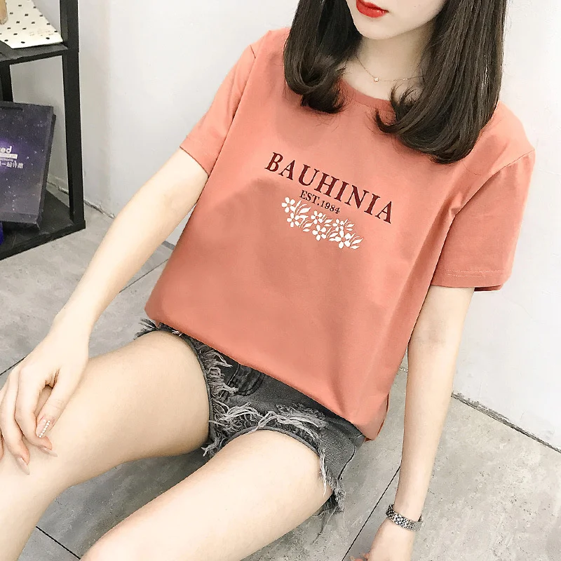 

Cotton Short-Sleeved T-Shirt Women Loose New Summer Korean Version Of All-Match Student Half-Sleeved Shirt Women's Clothing N010