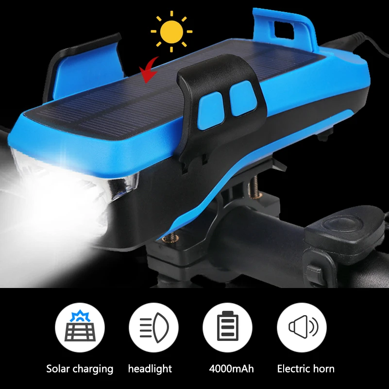 

Bike Phone Holder Solar USB Rechargeable Power Bank Two Flashlight Bicycle Phone Holder Stand For Mobile Cell Phone Holder Mount