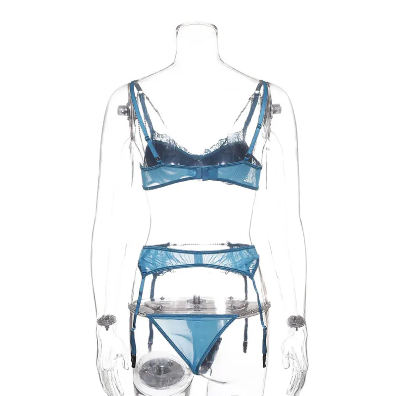 Пикантные женские боди с кристаллами и цепочкой комплект из 3 предметов вышивкой