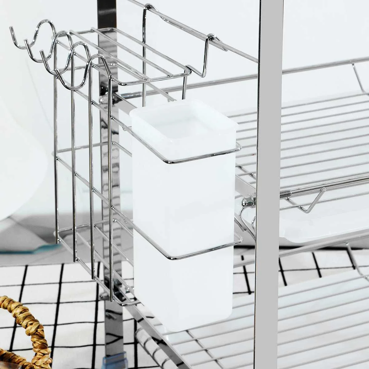 

3 Tiers Stainless Steel Multifunction Kitchen Storage Chrome Dish Drainer Cutlery Cup Holder Rack Drip Tray Organizer