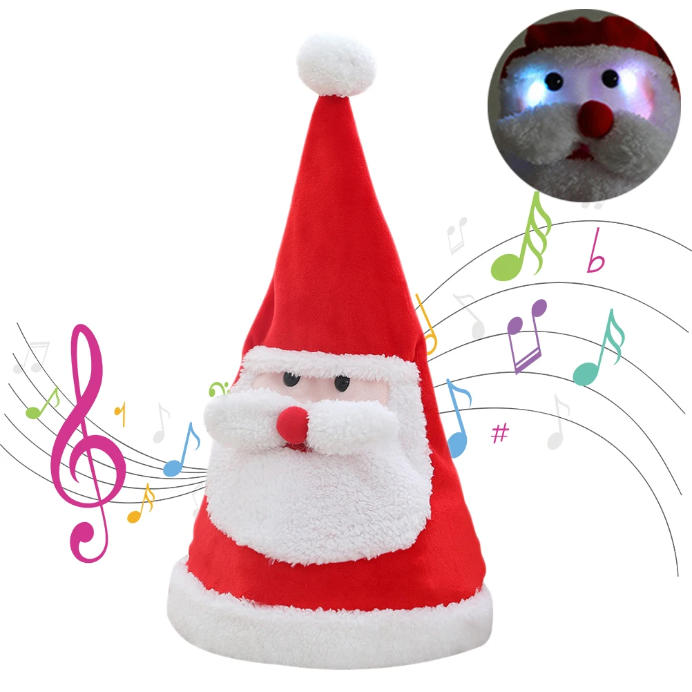 

Electric Christmas Hat Plush Toy Sing Glowing Swing Santa Hat Christmas Decoration Gift Electric Music Christmas Hat