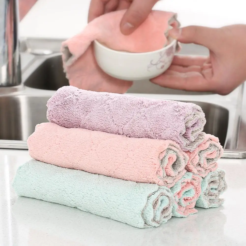 

10pcs Dish Towel Lazy Rag Diamond-shaped Absorbent Cloth Kitchen Non-oily Dish Cloth Double Thickened Cleaning Towel Dishcloth