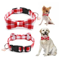 personalized dog collar with detachable bow tie valentines day soft plaid checker puppy collars durable adjustable pets gift