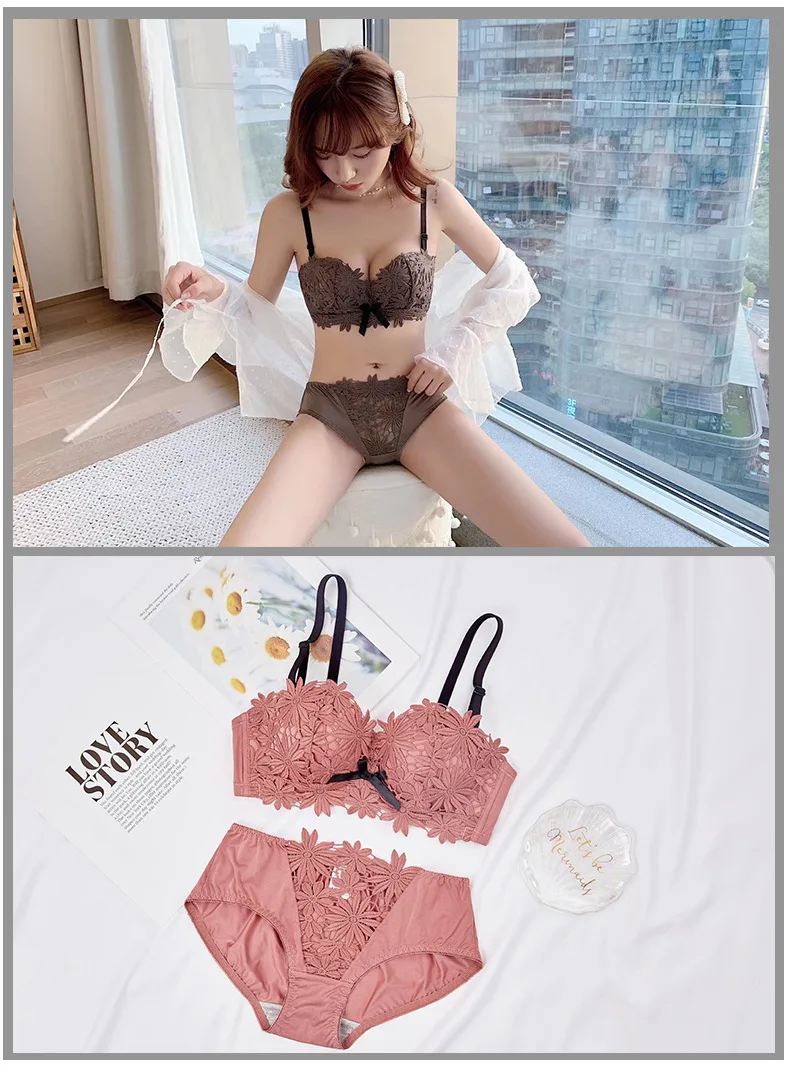 Flower Lace Brassiere Bra Underwear Women BH Lingerie Sexy Bralette Push Up Soutient Gorge AB Cup Female Intimates Wire Free New