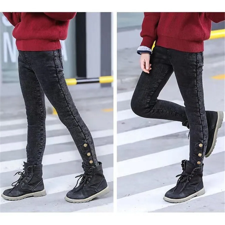 

Winter Children Pants Girls Plus Velvet Thick Jeans High Waist Warm Trousers Kids Leggings 4 to13Years Baby Clothes Pencil Pants