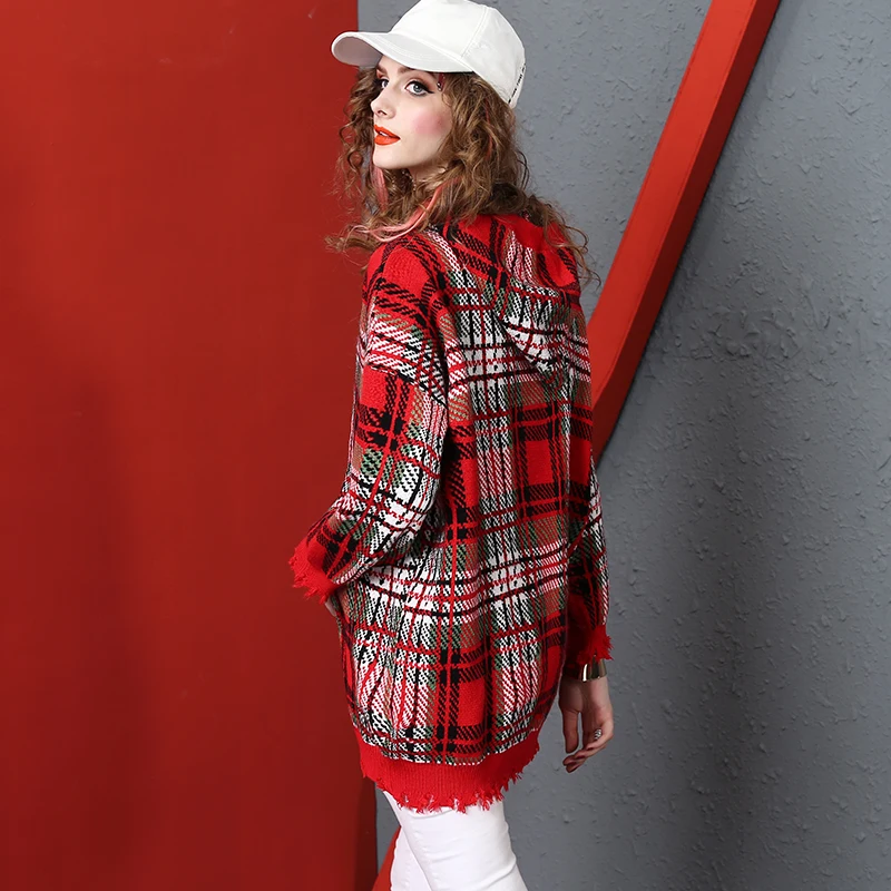 LORDLDS Fashion Womens Hooded Hoodies Plaid Women Clothes 2019 New Girl Light Red Pullovers Tops for woman | Женская одежда