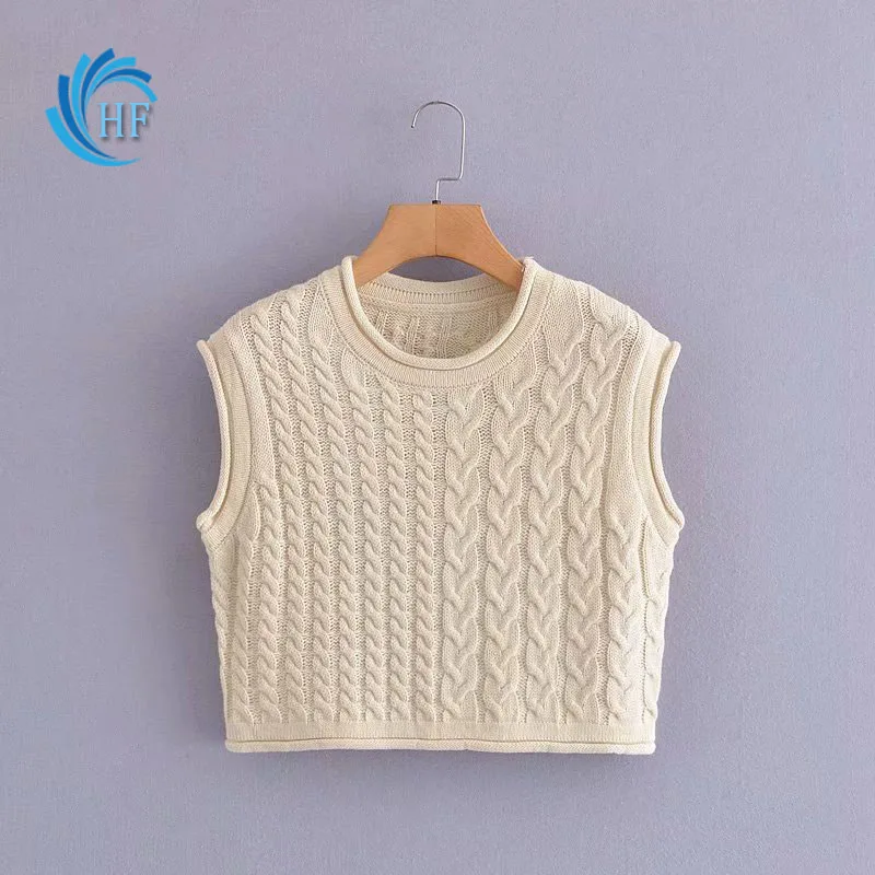 

Autumn New Top Knit Sweater Sleeveless Solid Top Vest Stitching Short Leisure Vest Women Vintage Sweater Waistcoat Crop Camis