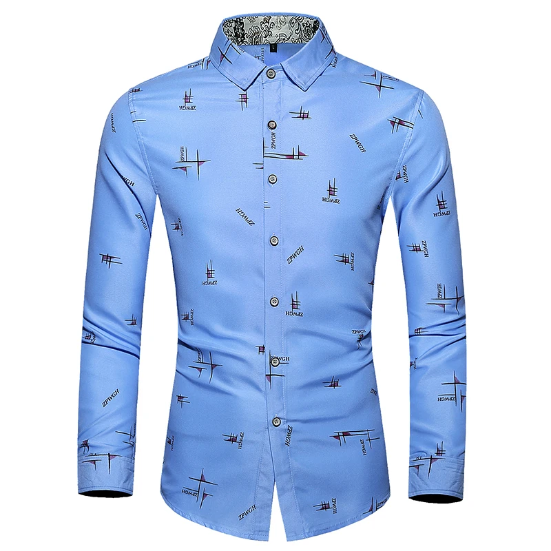 Рубашка мужская с длинным рукавом повседневная цветочным принтом для деловых