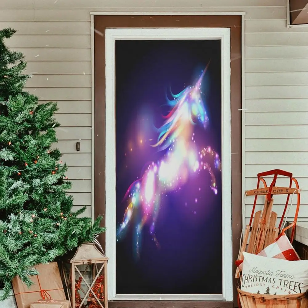 Наклейки на двери для детской многоразовые с изображением милого единорога | Дом