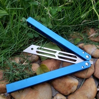 theone squid butterfly knife trainer 440 blade bluealuminum handle jilt knife notsharp hunting survival knife folding edc tool