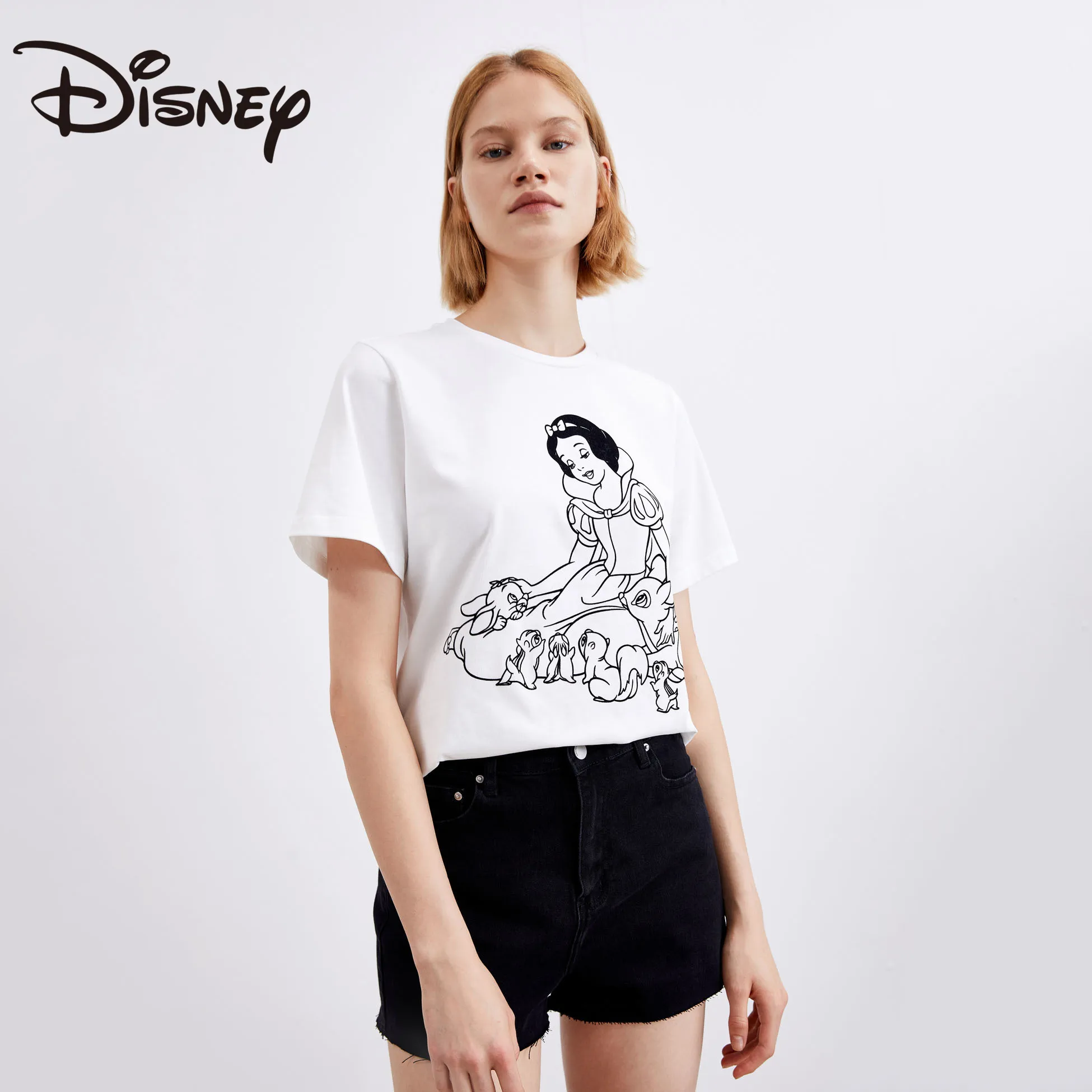 

Disney summertrendyversatile round neck and bottom shirt for women cartoon Snow White print loose and slim short sleeved T-shirt