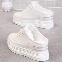 8cm high quality femme wedges half slipper shoes woman sneakers chunky platform casual increase zapatillas mujer flats
