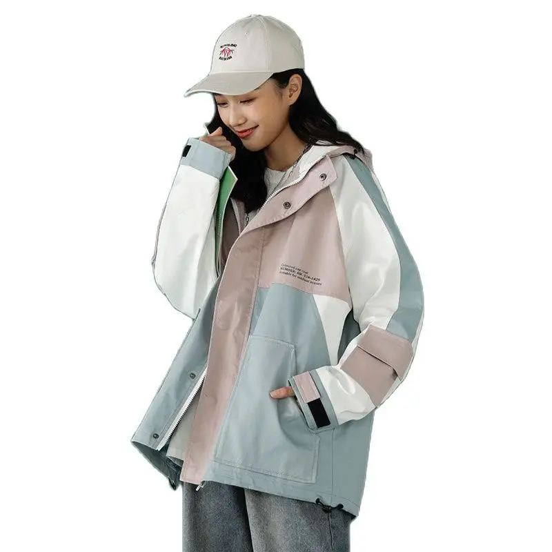 

2022 Fashion Workwear Jacket Female Spring Autumn Women Coats Korean Short loose bf handsome hip hop street Hooded Jackets N1204