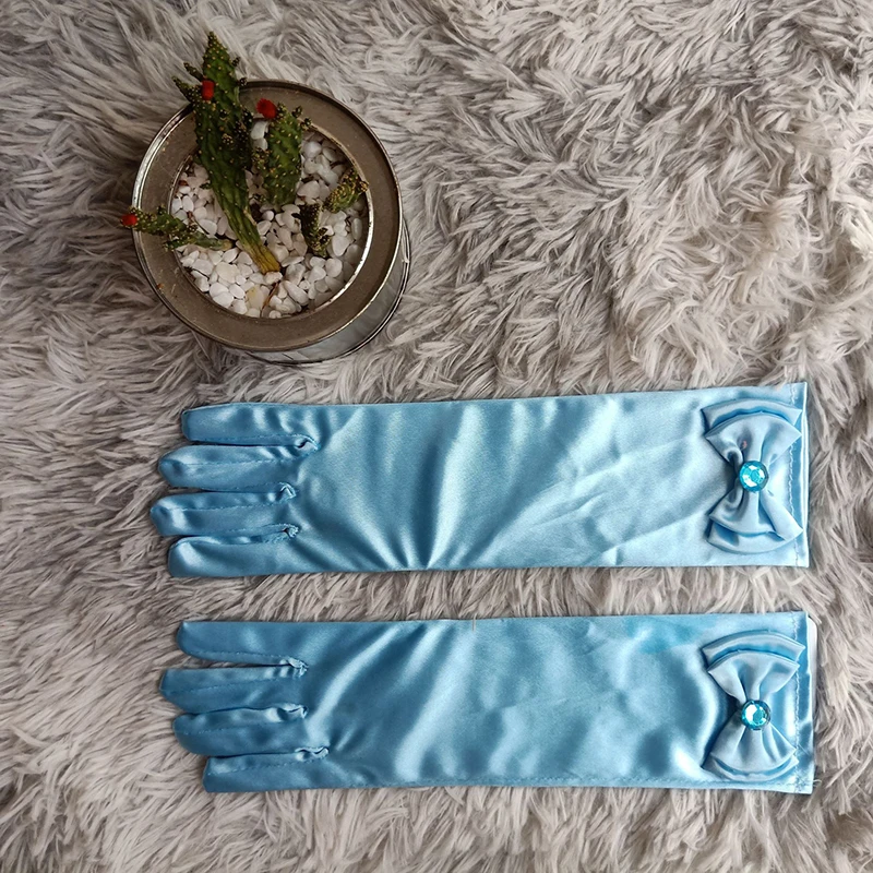 

Satin Sequins Double-laryer Bow Princess Dance Performance Stage Gloves Children Long Gloves Long Party Wedding Gloves 8 Colors