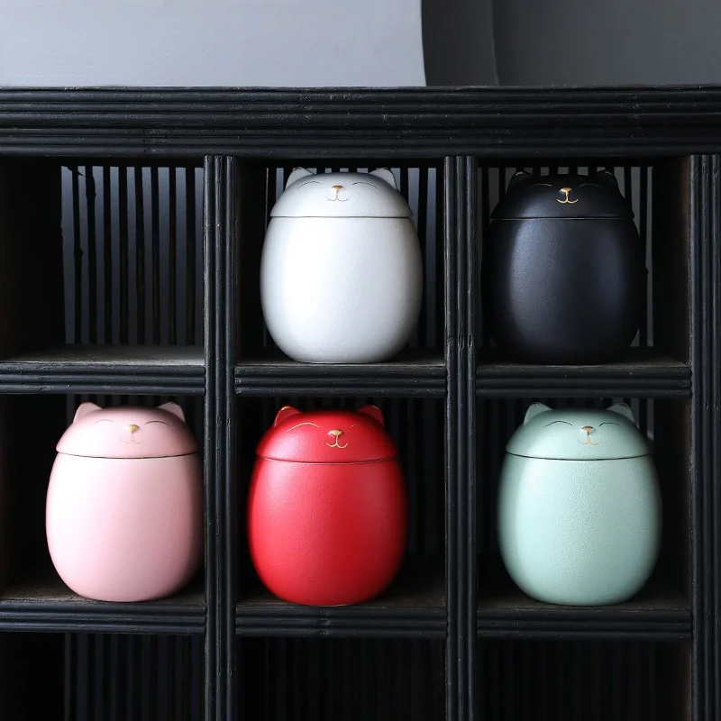 

Cute Cat Ceramic Tea Caddy Cartoon Animal Candy Food Storage Jar Container Chocolate Sealed Jar Bottle Porcelain Home Decoration