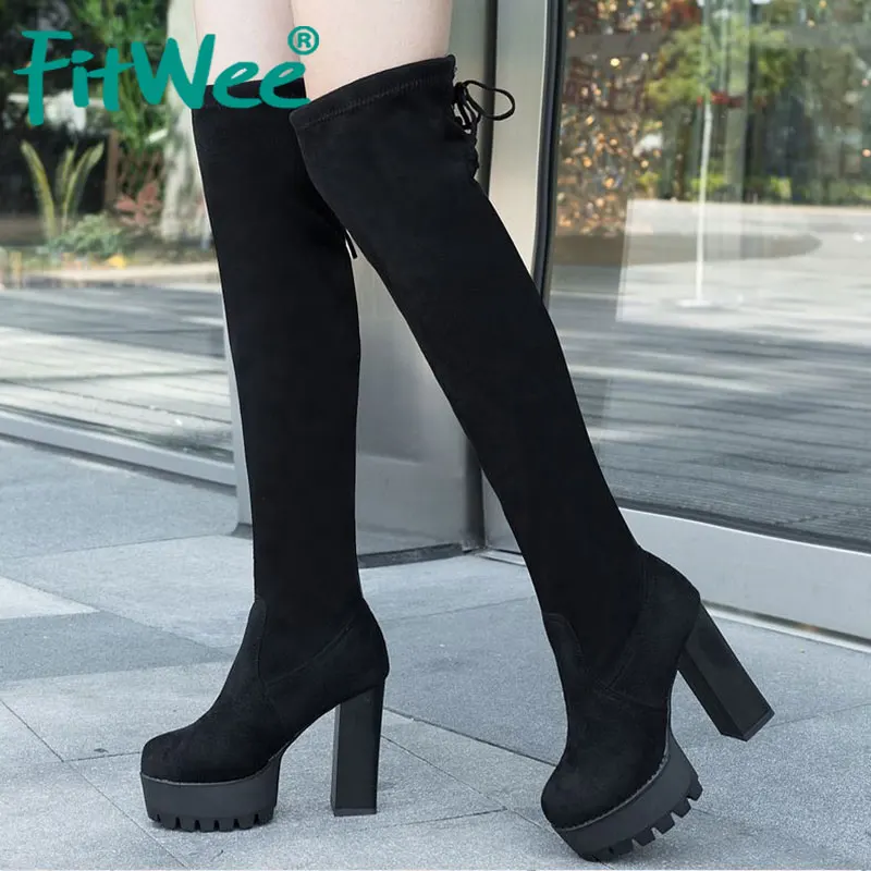 Женские ботфорты на шнуровке FITWEE теплые зимние сапоги платформе и высоком