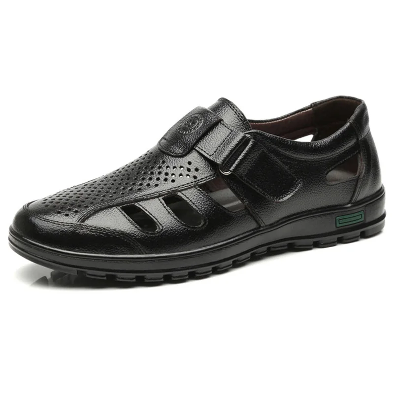 

Genuine Leather Sandals Men Shoes 2019 Summer Leather Shoes Holes Sandals Male Brand Footwear Black KA1223