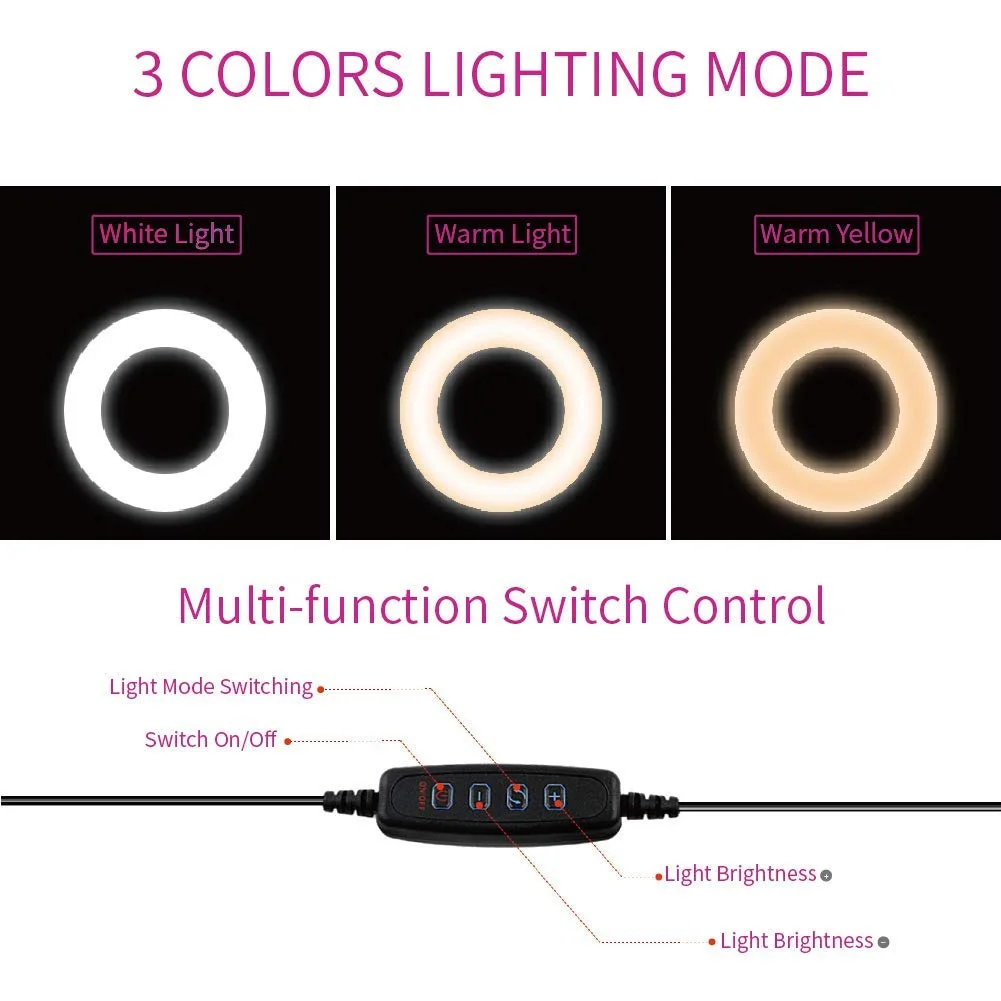 Кольцевой светильник с держателем для телефона Трипод регулируемой яркостью