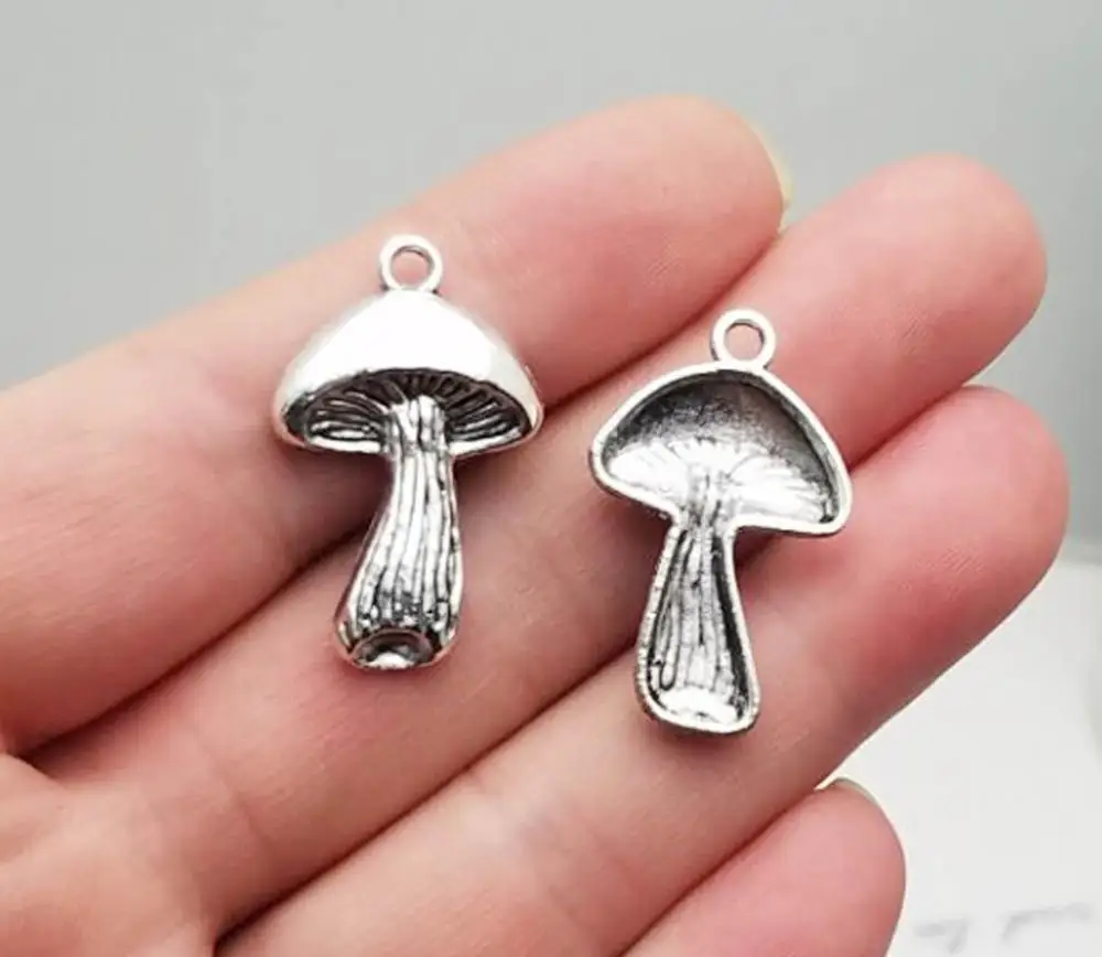 15 шт./лот-28 мм Античные с серебристым покрытием Гриб Подвески завод дождь Кулоны