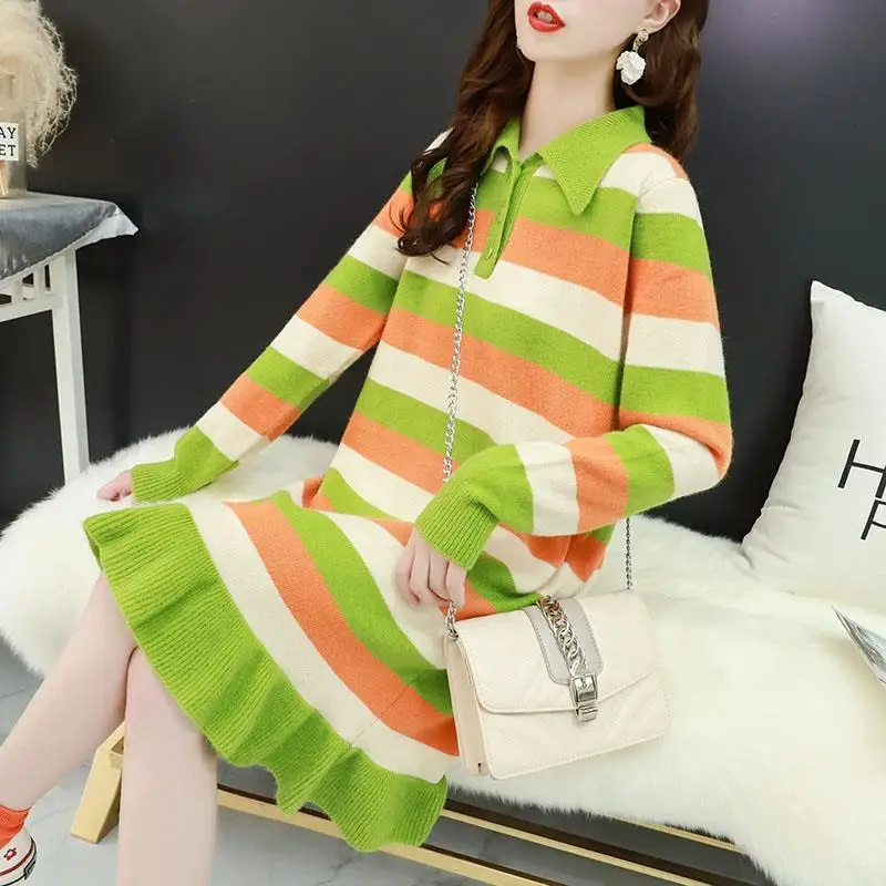 2019 женский полосатый цветной пуловер свитер с длинными рукавами Повседневная