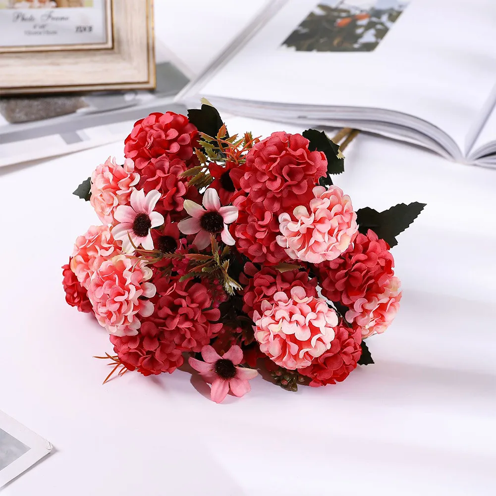 

Bunch Flowers Artificial Peony Fake Flower Wedding Home Decor Silk Fabric Bridal Hydrangea Bouquet Vase Decoration