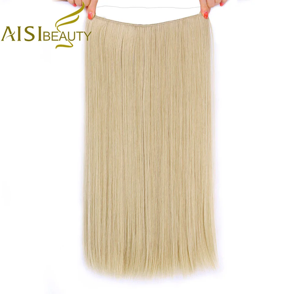 

AISI BEAUTY No Clip in Halo Hair Extensions Invisible Wire Secret Fish Line Hairpieces Silky Straight Real Natural Synthetic