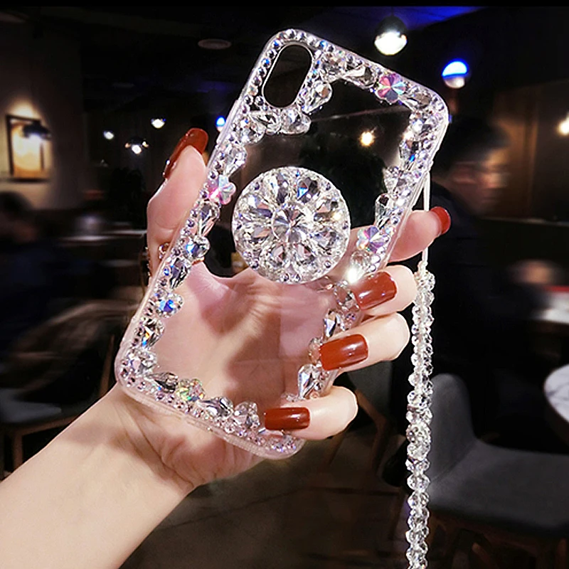 Чехол для iPhone 6, 7, 8 Plus, XR, X, XS MAX, корпуса для телефона, аксессуары, с ремешком, держатель, задняя крышка, чехол для женщин, девушек, алмаз, Capinha