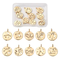 10pcs constellation alloy pendants rhinestone real 18k gold plated charms for diy jewelry bracelets necklaces earrings making