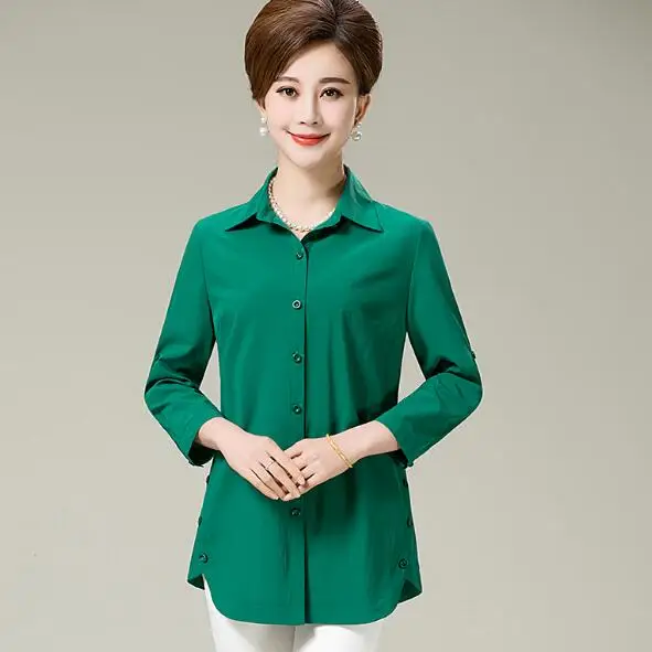 Новинка 2020 весна-осень женские рубашки среднего возраста чистый цвет топы с