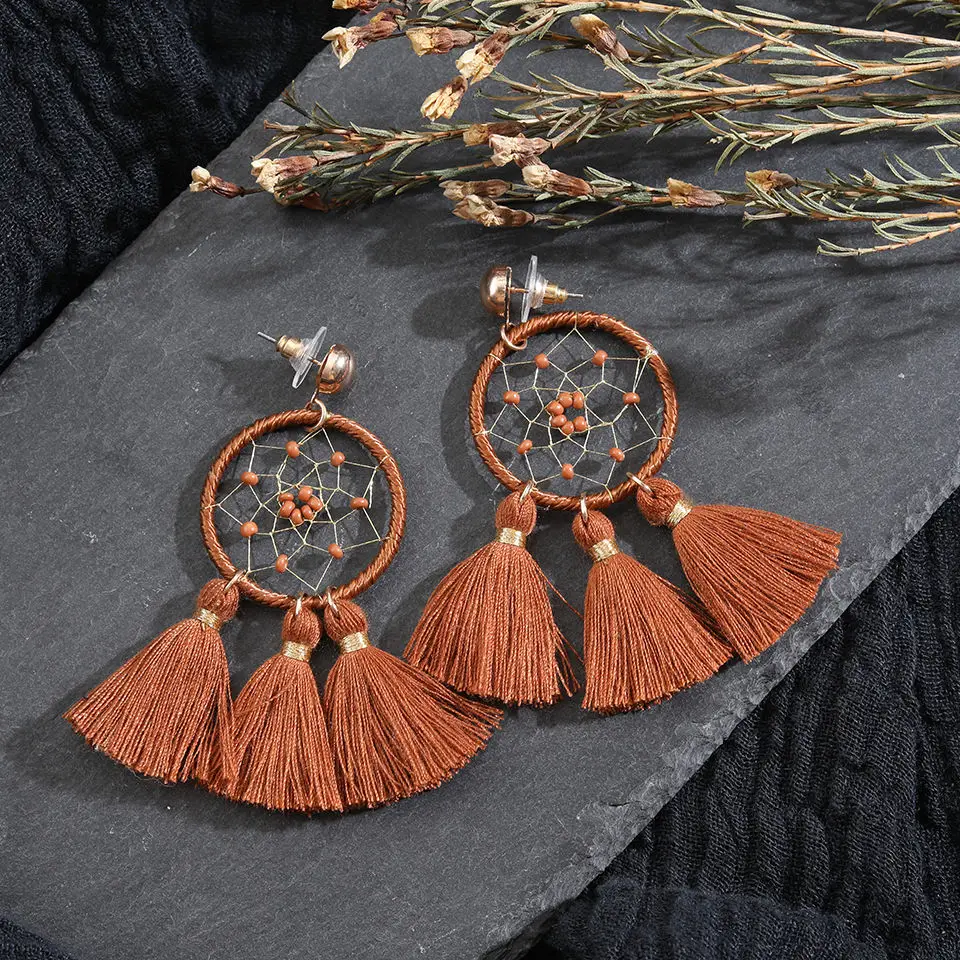 Модные Винтаж в этническом стиле Бохо круглый чистая кисточкой серьги с