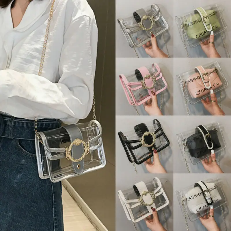 Женские сумки через плечо летние прозрачные из ПВХ сумка клатч с цепочкой