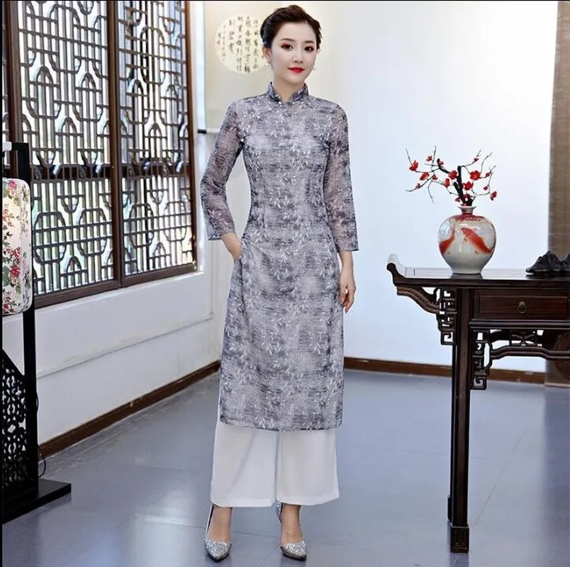 Весенние традиционные вьетнамские китайские брюки Ao dai женские костюмы Qipao |