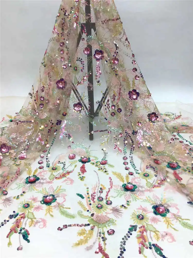 

Classic Multicolors Sequins French Lace Soft LuxuryEmbroidery Elegant African Tulle Lace Fabric For Party Dress NN552_Z