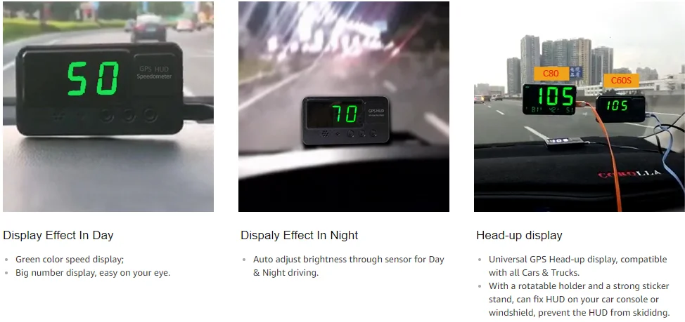 Универсальный gps дисплей, скорость, одометр, цифровой дисплей скорости MPH, выше скорости, будильник для всех транспортных средств C60S
