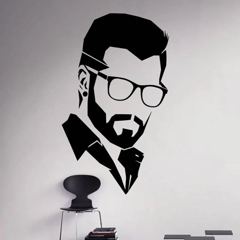 

Gentleman Wall Decal Hipster Hairstyle Barbershop Door Window Vinyl Sticker Fashion Glasses Man Cave Bedroom Art Home Decor Q771