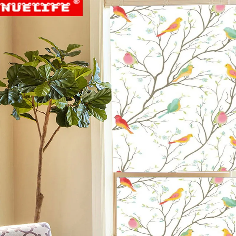 Пленка на окно 45*100 см с рисунком птиц статическая клейкая пленка виниловые