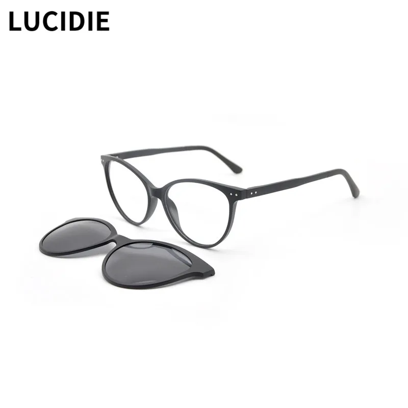 

LUCIDIE Magnetic Clip Sunglasses Women Vintage Polarized Glasses Cat Eye Shades TR90 Frame Men UV400 Eyewear TAC Lens Goggles