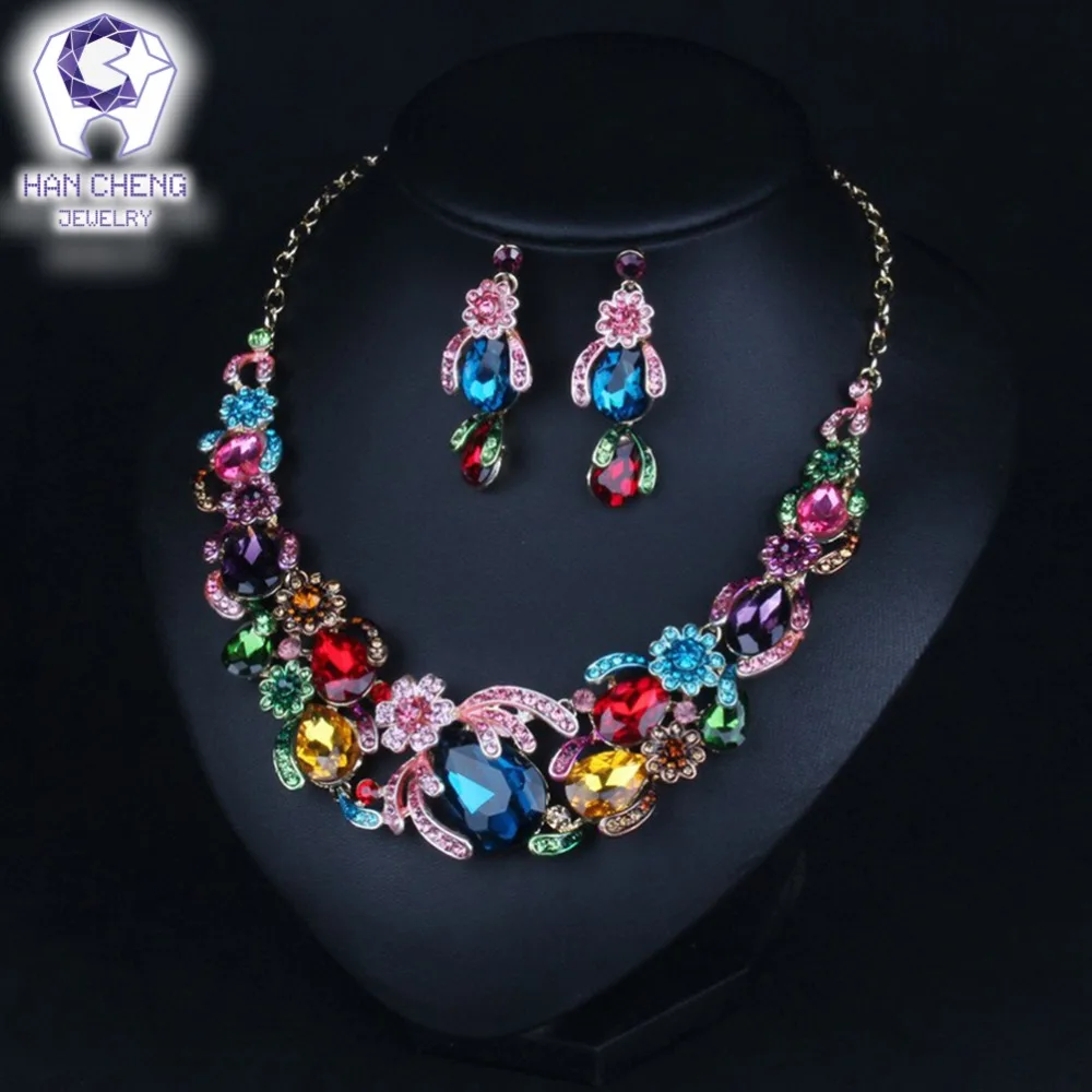 HanCheng, модное, роскошное, цветочное, стразы, большое, созданное, кристалл, массивное, макси колье, ожерелье, для женщин, ювелирное изделие, leagtha collier
