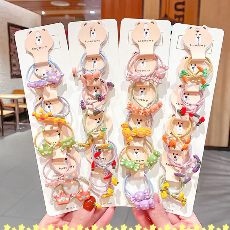 

10PCS/Set Cartoon Fruit Flower Elastic Hair Bands Children Girl Rubber Bands Hair Ties Scrunchie Headwear Sweet Hair Accessories