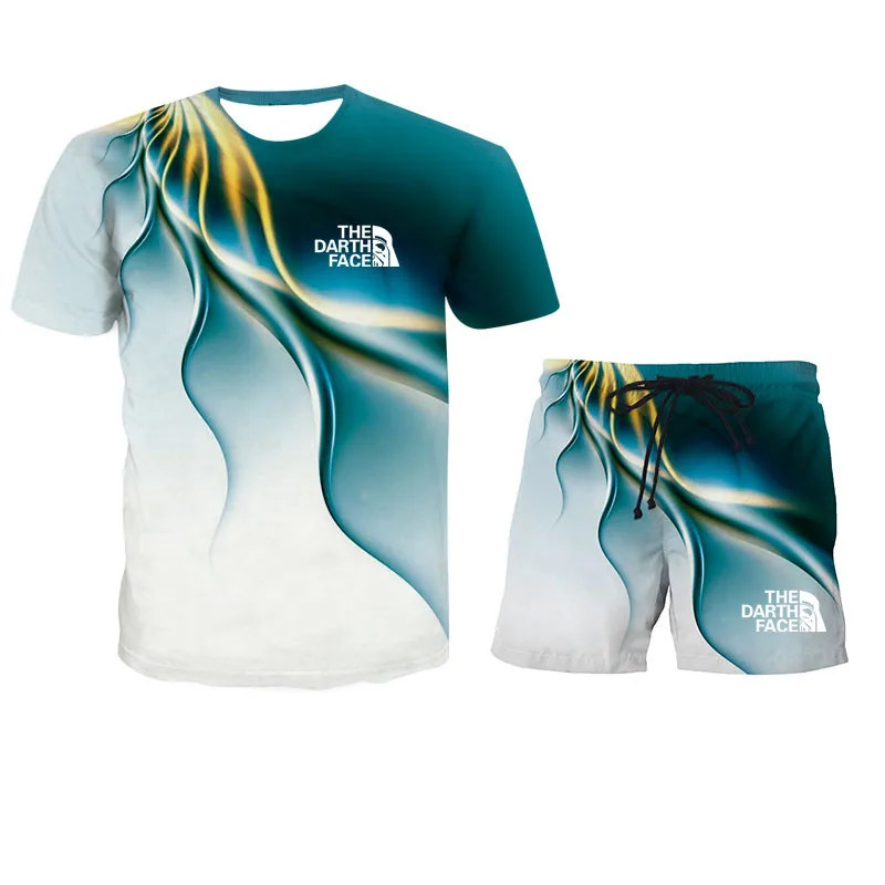 

2021 summer men's short sleeve Shorts Set mesh o-neck sportswear brand running fitness training clothes