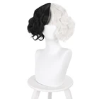 Короткие черно-белые парики для косплея Cruella de Vil, термостойкие синтетические волосы, реквизит для карнавала, Хэллоуина, вечеринки