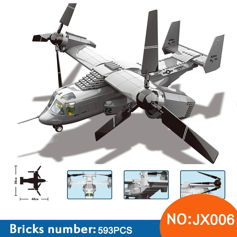 

Wange JX006 Military series The US V-22 OSPREY TILTRTOR AIRCRAFT 1:44 model Building Blocks Classic aircraft toys For Children