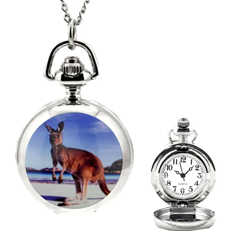 

Retro Women Gift Non-waterproof Alloy Pendant Quartz Pocket Watch Kangaroo Pocket Watch