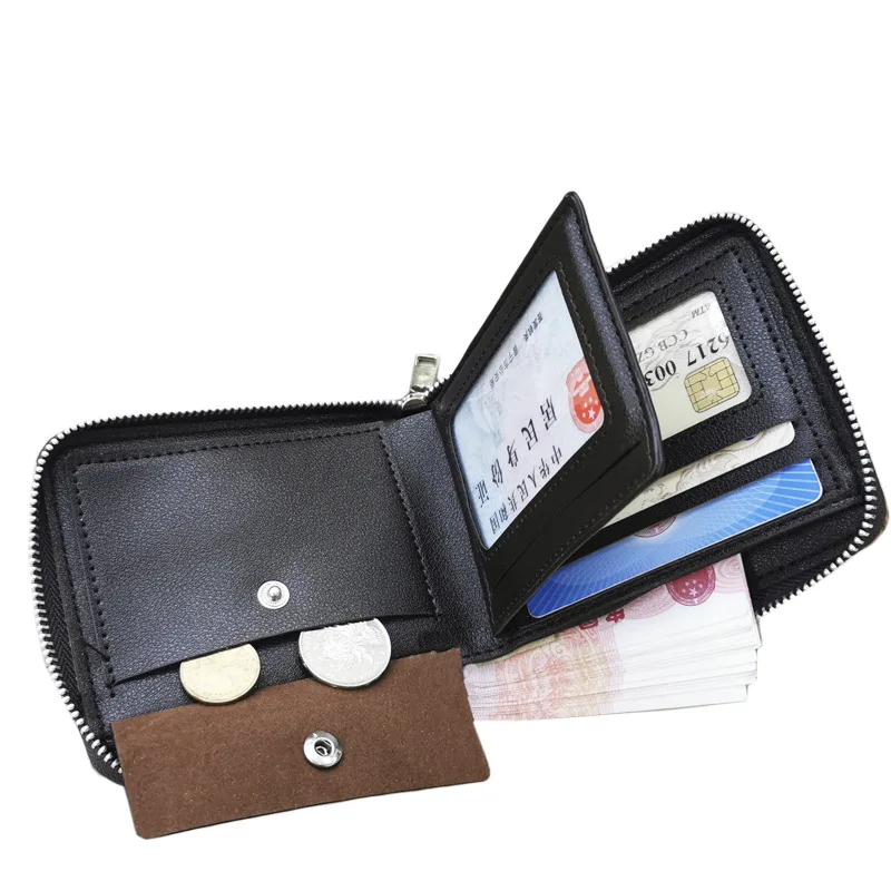 

Men Wallets Short Zipper Card Holder Men Leather Purse High Quality Male Purse Hasp Small Coin purse and card draw pack Carteira