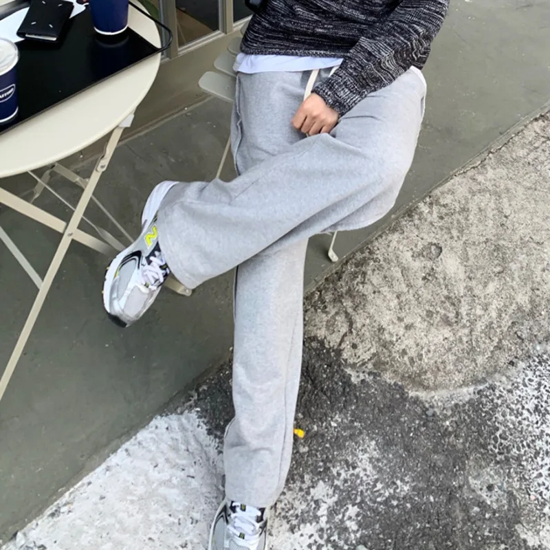 

IEFB Loose Straight Casual Pants Men's Drawstring Streetwear Korean Wide Leg Pants 2021 New Black Grey Elastic Waist Trousers