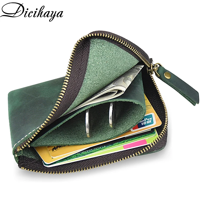 

DICIHAYA Men Genuine Leather Card Bag Crazy Horse Wallet Coin Purse Small Mini Card Holder Friend Casual Male Money Walet Pocket